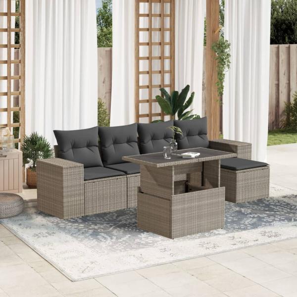 ARDEBO.de - 6-tlg. Garten-Sofagarnitur mit Kissen Hellgrau Poly Rattan
