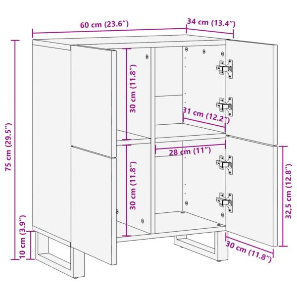 Sideboard Braun 60x34x75 cm Massivholz Mango