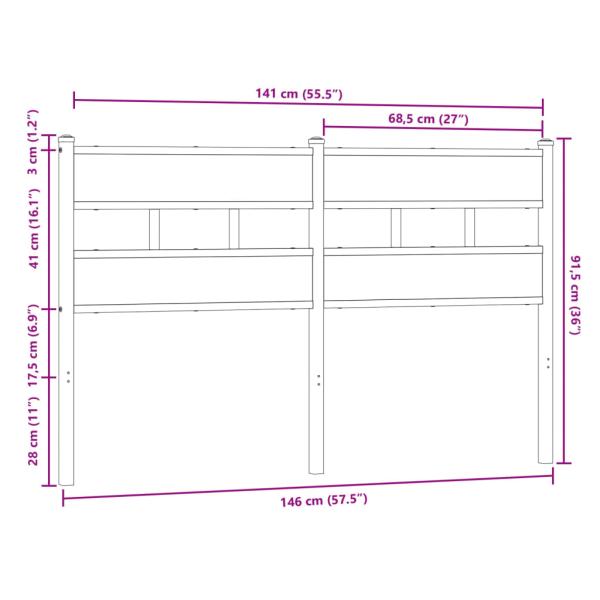 Kopfteil Braun Eichen-Optik 140 cm Stahl und Holzwerkstoff