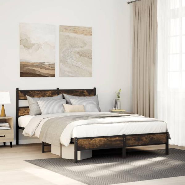 ARDEBO.de - Bettgestell ohne Matratze mit Kopfteil Räuchereiche 150x200 cm