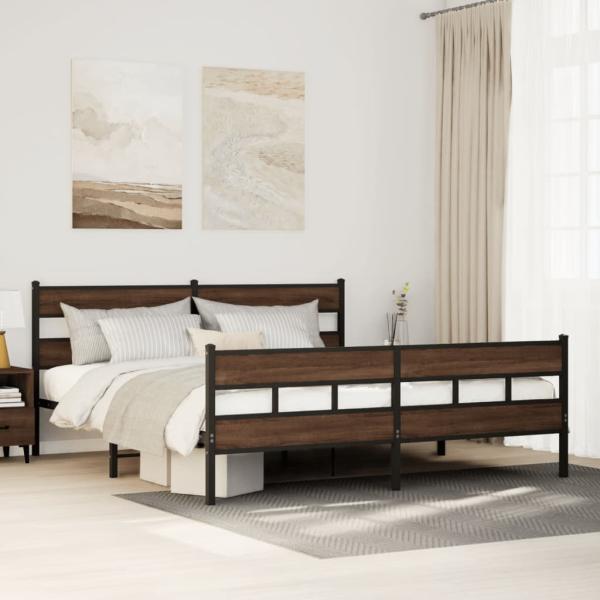 ARDEBO.de - Metallbett ohne Matratze Braun Eichen-Optik 193x203 cm