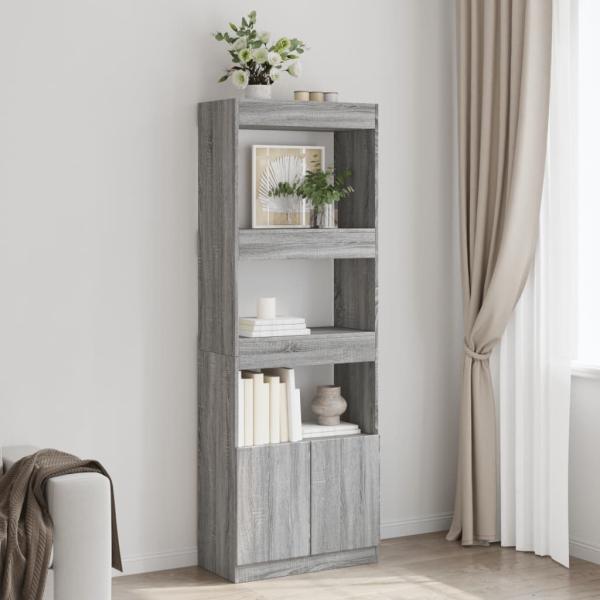 ARDEBO.de - Highboard 63x33x180 cm Grau Sonoma Holzwerkstoff