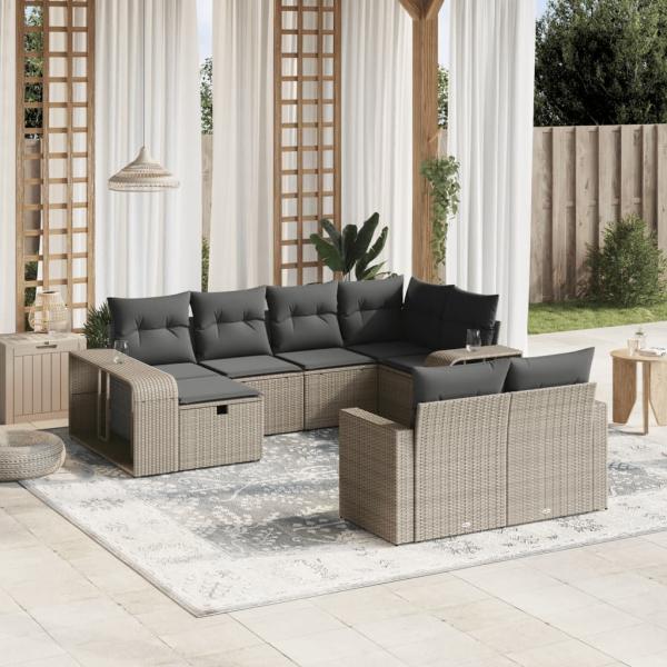 ARDEBO.de - 10-tlg. Garten-Sofagarnitur mit Kissen Hellgrau Poly Rattan