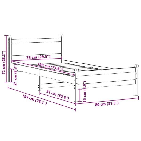 Massivholzbett ohne Matratze Wachsbraun 75x190 cm Kiefernholz