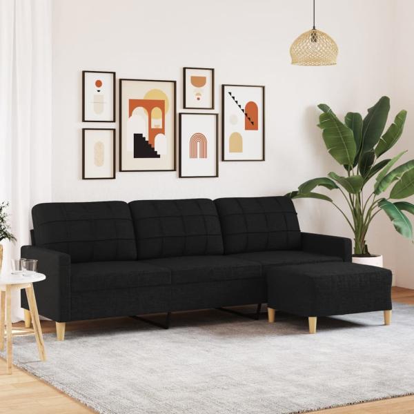 ARDEBO.de - 3-Sitzer-Sofa mit Hocker Schwarz 210 cm Stoff