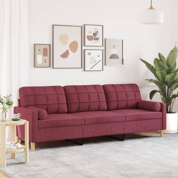 ARDEBO.de - Sofa 3-Sitzer mit Zierkissen Weinrot 210 cm Stoff