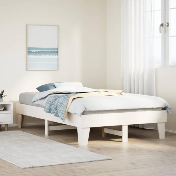 ARDEBO.de - Massivholzbett ohne Matratze Weiß 135x190 cm Kiefernholz