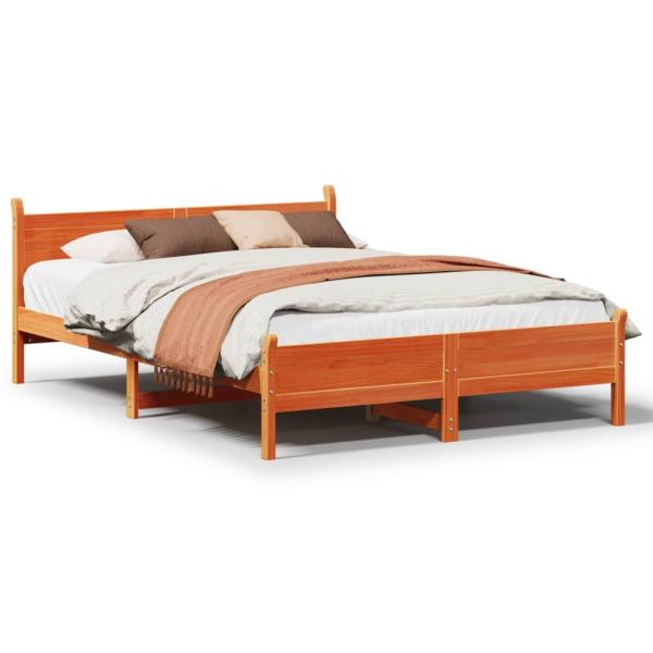 ARDEBO.de - Massivholzbett ohne Matratze Wachsbraun 135x190 cm Kiefernholz