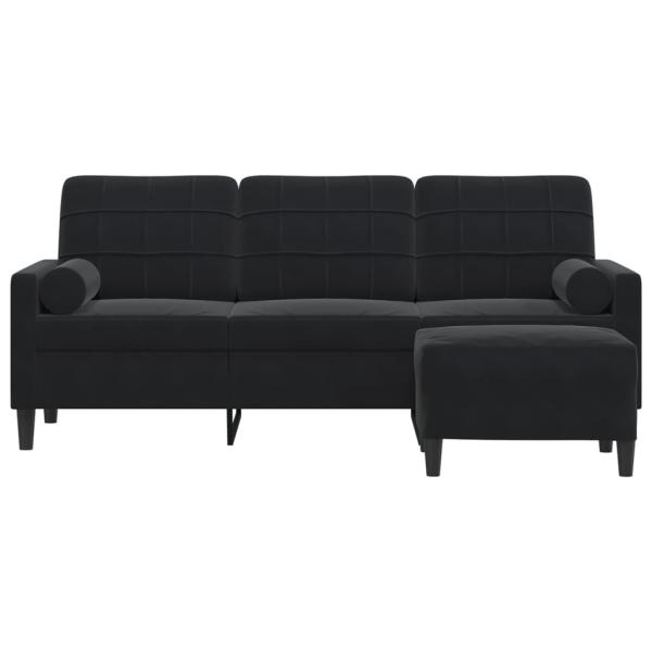 3-Sitzer-Sofa mit Hocker Schwarz 180 cm Samt