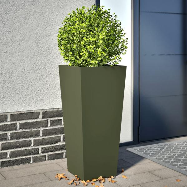 ARDEBO.de - Pflanzkübel 2 Stk. Olivgrün 35x35x75 cm Stahl