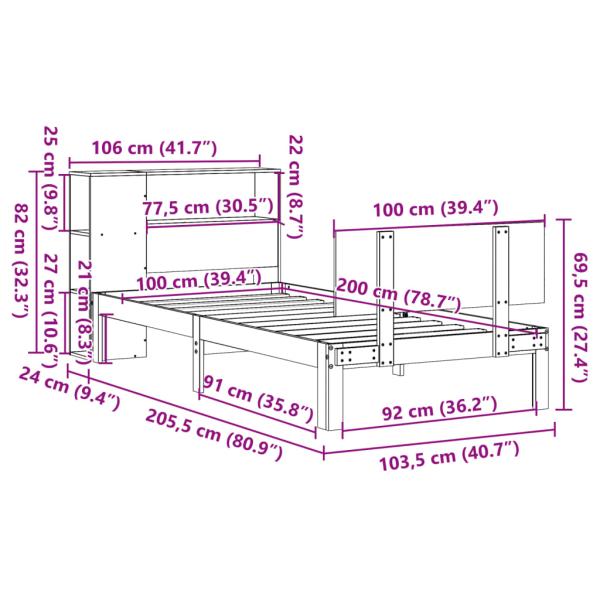 Massivholzbett mit Regal ohne Matratze 100x200 cm Kiefer