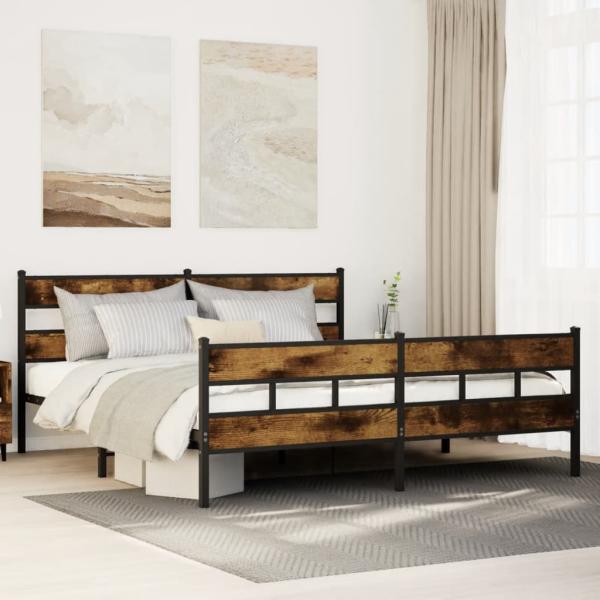 ARDEBO.de - Metallbett ohne Matratze Räuchereiche 193x203 cm