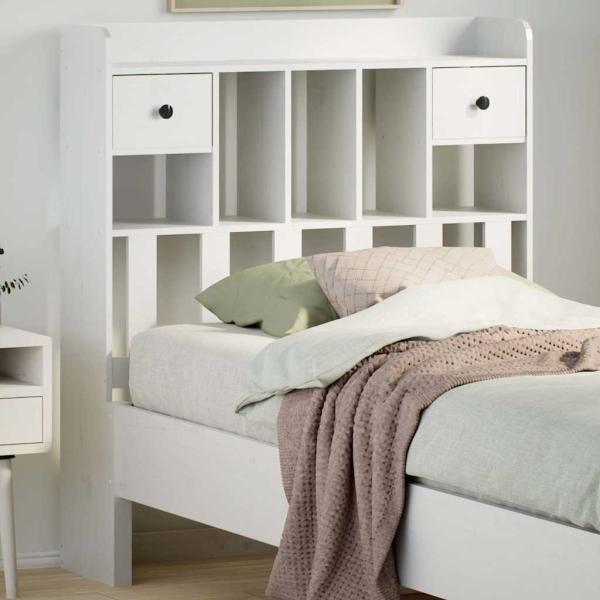 ARDEBO.de - Kopfteil mit Stauraum Weiß 90 cm Massivholz Kiefer
