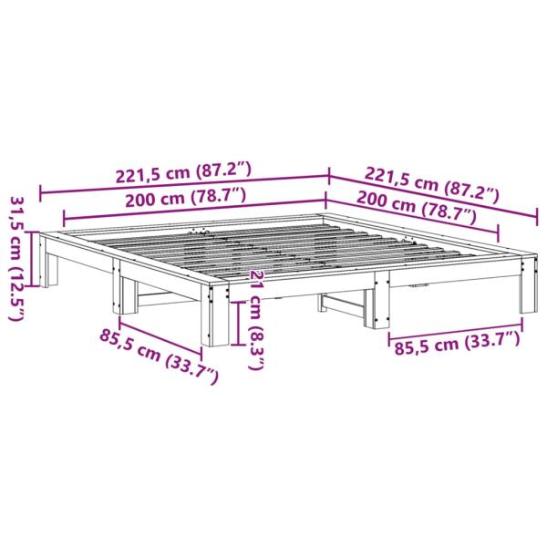 Massivholzbett ohne Matratze Weiß 200x200 cm Kiefernholz
