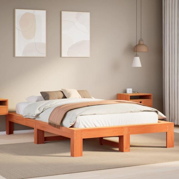 ARDEBO.de - Massivholzbett ohne Matratze Wachsbraun 120x190 cm Kiefernholz