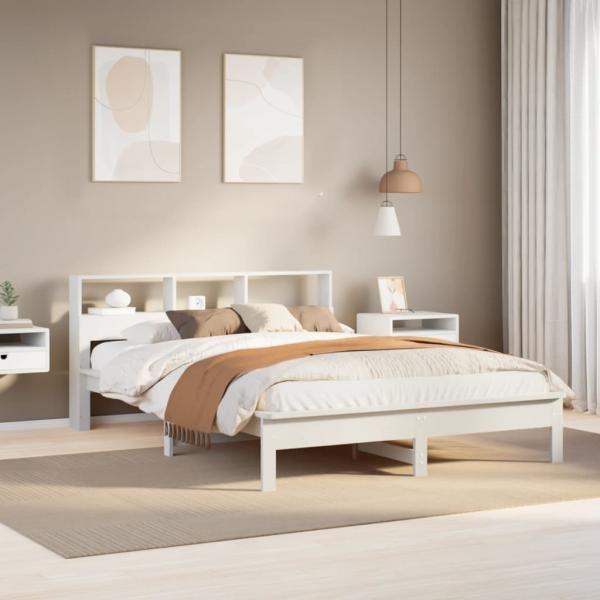 ARDEBO.de - Massivholzbett ohne Matratze Weiß 150x200 cm Kiefernholz