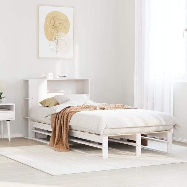 ARDEBO.de - Massivholzbett mit Regal ohne Matratze Weiß 100x200 cm