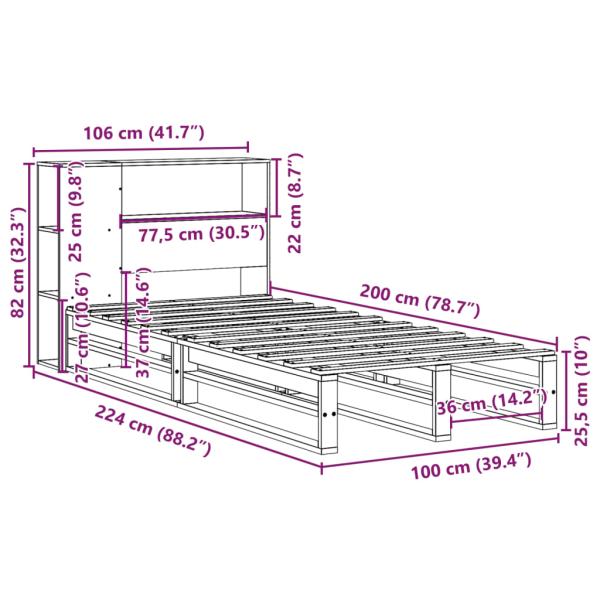 Massivholzbett mit Regal ohne Matratze Weiß 100x200 cm