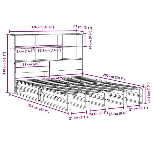 Massivholzbett mit Regal ohne Matratze 120x200 cm