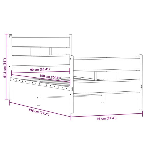 Metallbett ohne Matratze Sonoma-Eiche 90x190 cm