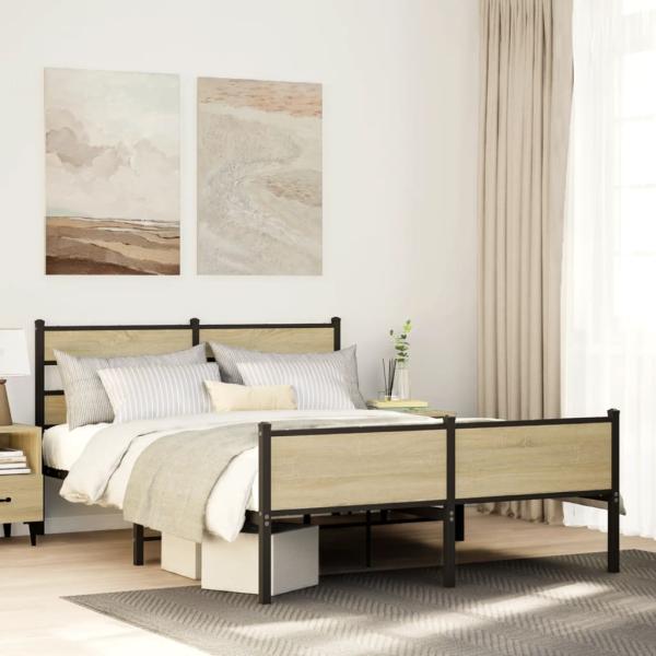 ARDEBO.de - Bettgestell ohne Matratze Sonoma-Eiche 137x190 cm Holzwerkstoff