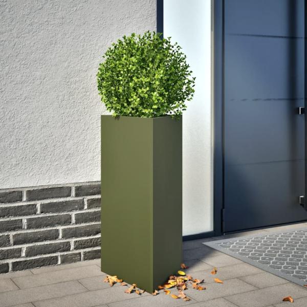 ARDEBO.de - Pflanzkübel Olivgrün Dreieckig 40x34,5x70 cm Stahl