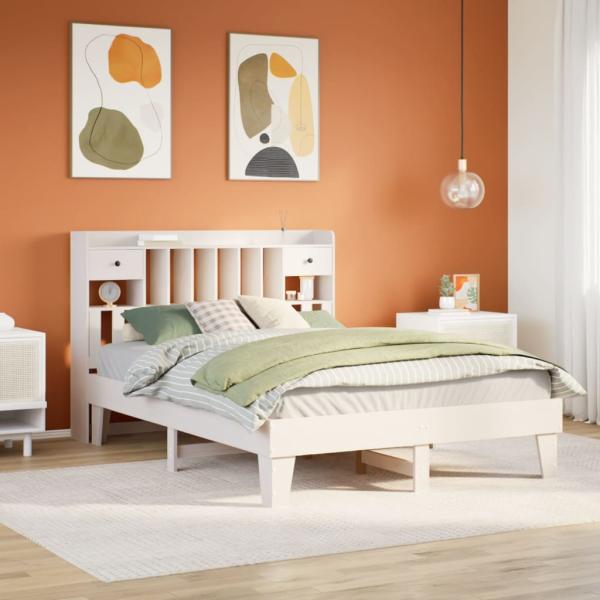 ARDEBO.de - Massivholzbett ohne Matratze Weiß 140x190 cm Kiefernholz