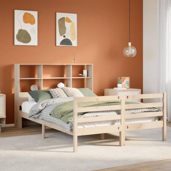 ARDEBO.de - Massivholzbett mit Regal ohne Matratze 120x200 cm Kiefer