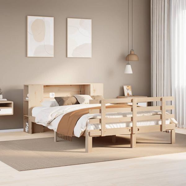 ARDEBO.de - Massivholzbett mit Regal ohne Matratze 150x200 cm Kiefer