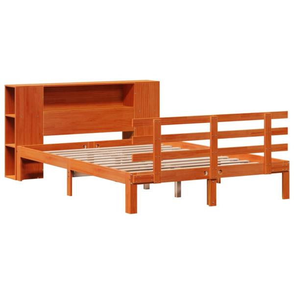 Massivholzbett mit Regal ohne Matratze Wachsbraun 150x200 cm