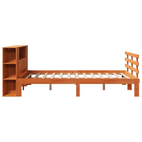 Massivholzbett mit Regal ohne Matratze Wachsbraun 150x200 cm