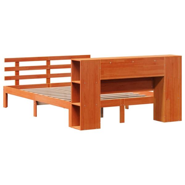 Massivholzbett mit Regal ohne Matratze Wachsbraun 150x200 cm