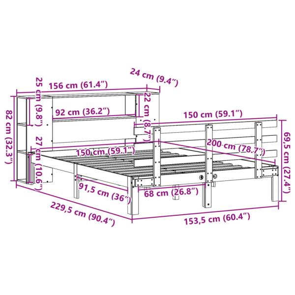 Massivholzbett mit Regal ohne Matratze Wachsbraun 150x200 cm