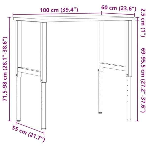 Werkbank 100x60x(71,5-98) cm Massivholz Eiche Rechteckig