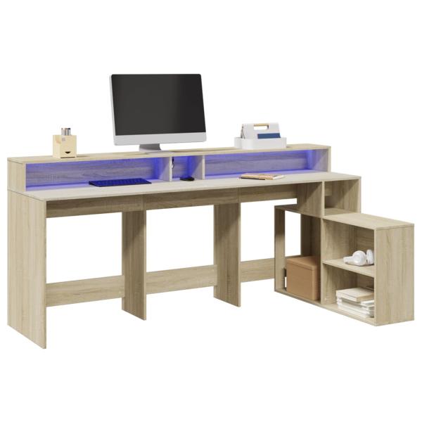 ARDEBO.de - LED-Schreibtisch Sonoma-Eiche 200x104x91 cm Holzwerkstoff