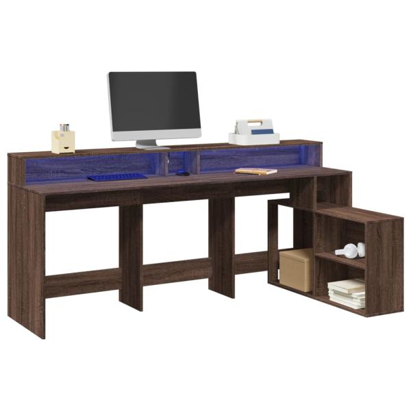 ARDEBO.de - LED-Schreibtisch Braun Eichen-Optik 200x104x91 Holzwerkstoff