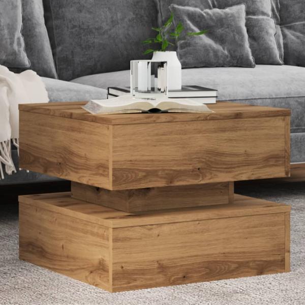 ARDEBO.de - Couchtisch mit LED-Leuchten Artisan-Eiche 50x50x40 cm