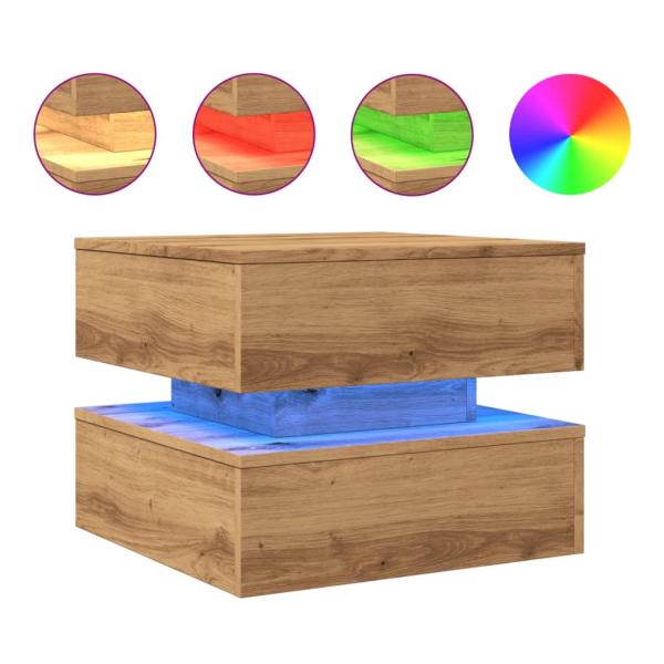 ARDEBO.de - Couchtisch mit LED-Leuchten Artisan-Eiche 50x50x40 cm