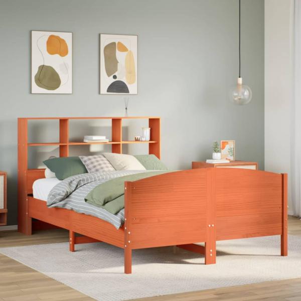 ARDEBO.de - Massivholzbett mit Regal ohne Matratze Wachsbraun 150x200 cm