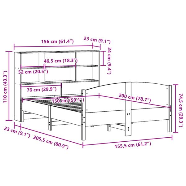 Massivholzbett mit Regal ohne Matratze Wachsbraun 150x200 cm