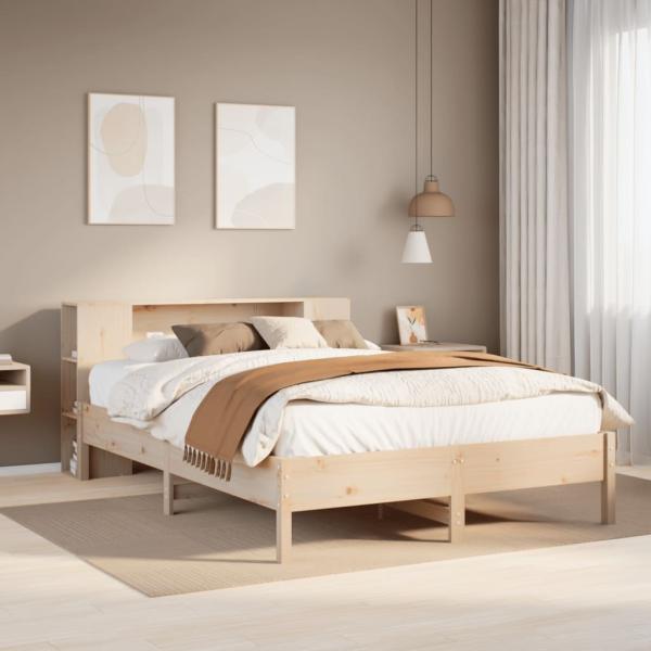 ARDEBO.de - Massivholzbett mit Regal ohne Matratze 150x200 cm Kiefer