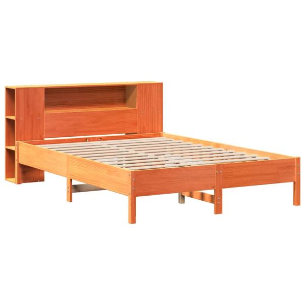 Massivholzbett mit Regal ohne Matratze Wachsbraun 135x190 cm