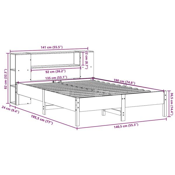 Massivholzbett mit Regal ohne Matratze Wachsbraun 135x190 cm