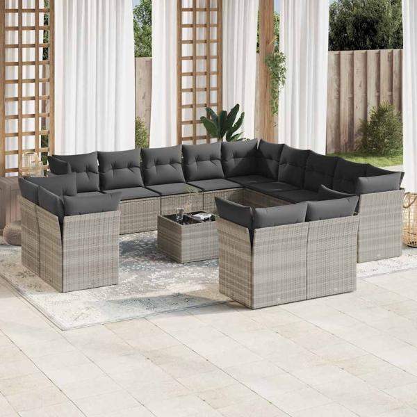 ARDEBO.de - 14-tlg. Garten-Sofagarnitur mit Kissen Hellgrau Poly Rattan