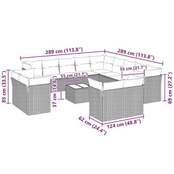 14-tlg. Garten-Sofagarnitur mit Kissen Hellgrau Poly Rattan