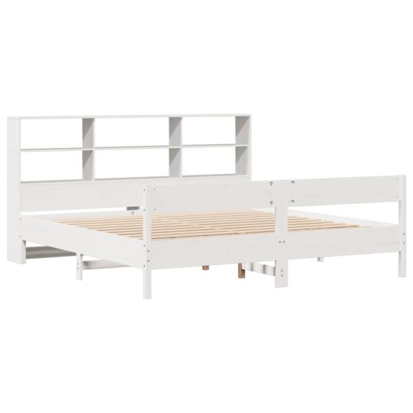 Massivholzbett mit Regal ohne Matratze Weiß 180x200 cm Kiefer