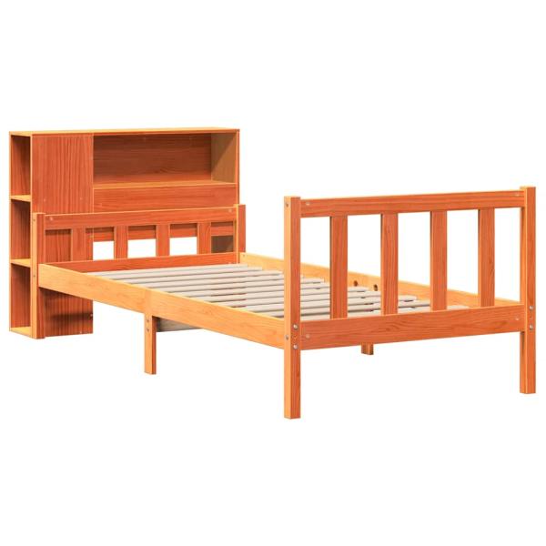 Massivholzbett mit Regal ohne Matratze Wachsbraun 75x190 cm