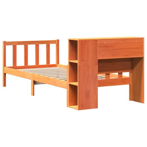 Massivholzbett mit Regal ohne Matratze Wachsbraun 75x190 cm