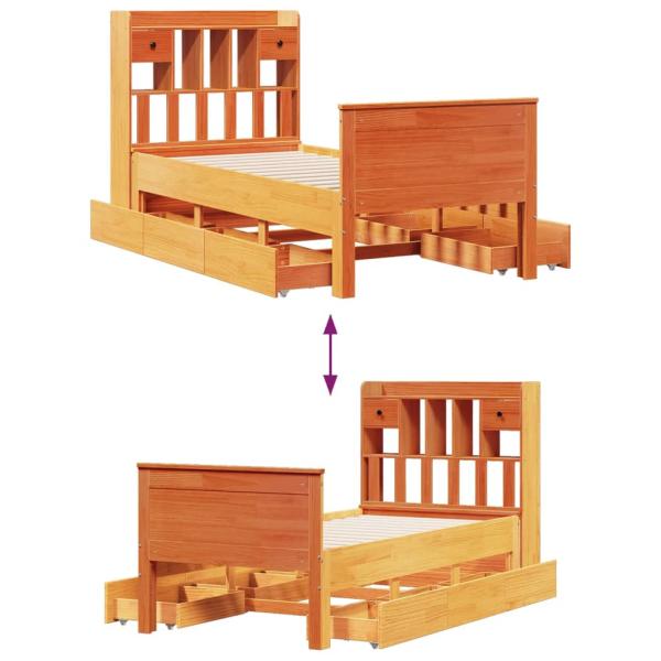 Massivholzbett mit Regal ohne Matratze Wachsbraun 75x190 cm