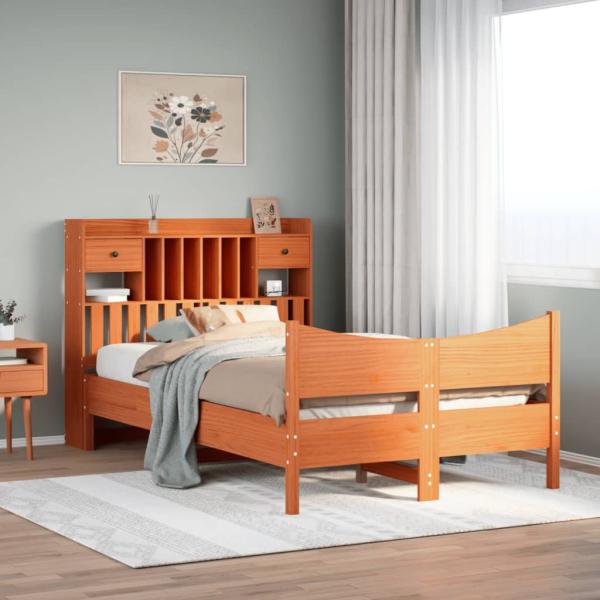 ARDEBO.de - Massivholzbett ohne Matratze Wachsbraun 135x190 cm Kiefernholz